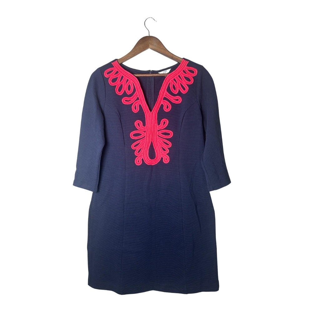 Crown & Ivy Navy Pink Soutache Embroidered Shift Dress M Preppy Nautical